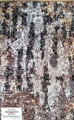 Grey Brown black White Contemporary Silk and wool Chobi (4X6 ft)