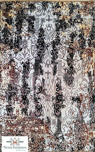Grey Brown black White Contemporary Silk and wool Chobi (4X6 ft)