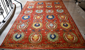 Carrot Red Suzani Hand-Made Carpet (6X9 ft)