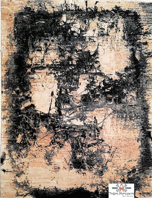 Fawn and Black Contemporary handmade Carpet (8 x 10 ft)