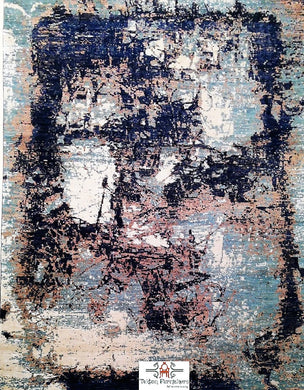Navy Beige and Aqua Contemporary Handmade Carpet (8x10 ft)