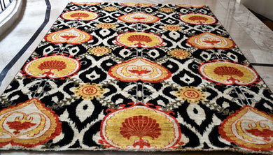 Offwhite Black Yellow Suzani Carpet (6x9 ft)