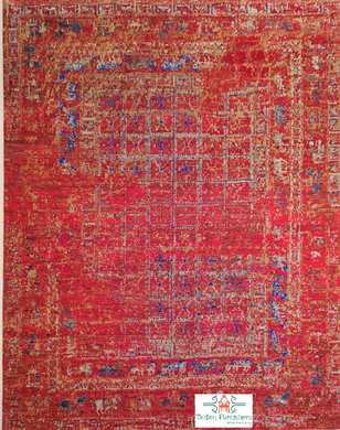Red and Blue Contemporary Handmade Chobi (8x10 ft)