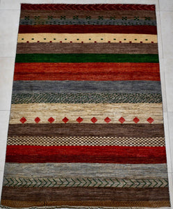 Handmade Ghaba Carpet in Multicolored Lining (6'.7" X 9'.8" ft)