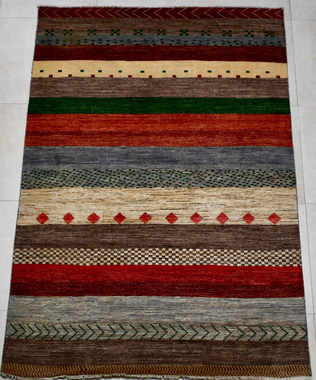 Handmade Ghaba Carpet in Multicolored Lining (6'.7