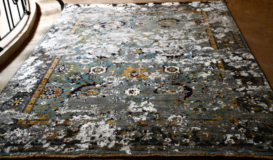 Grey white sea green silky Modern Chobi Carpet (6X9 ft)