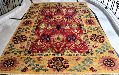 Anari Gold Yellow and Red Hand-Made Chobi Carpet (6x9 ft)