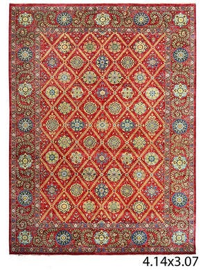 Red yellow and Blue Handmade Chobi Carpet (10 X 14 ft)