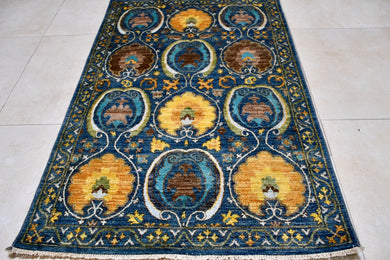 Blue grey yellow Suzani 4x6 ft