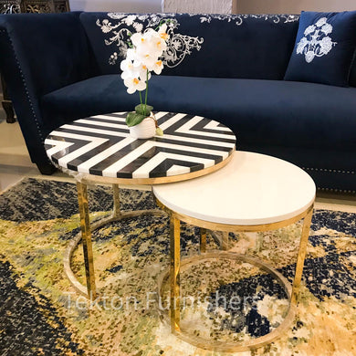 Brass Nestingtables Set with Marble Top