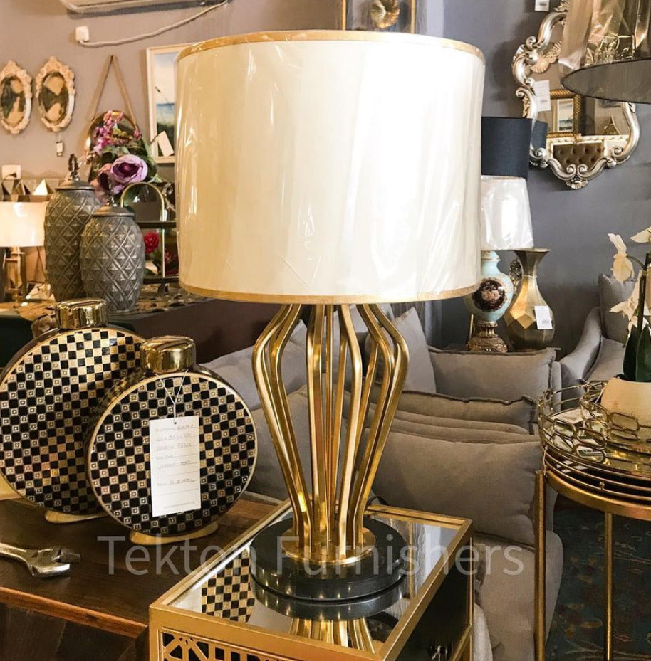 Golden Metal Table Lamp With Black Marble Base Pair