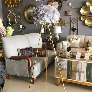 Gray Feathered Floor Lamp