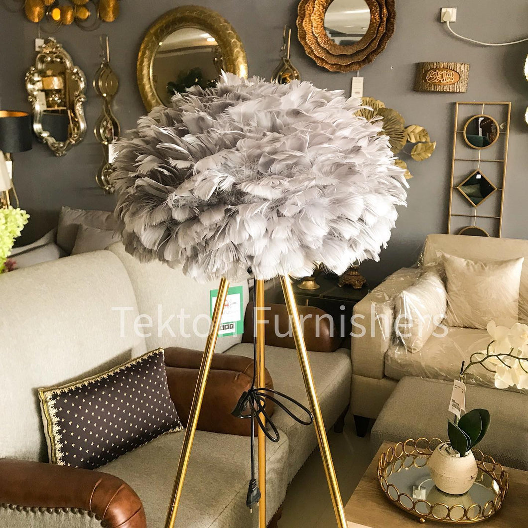 Gray Feathered Floor Lamp