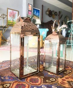 Hammered Metal Hurricane Lamps (Pair)